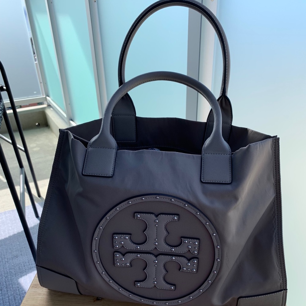 Tory Burch Leather Trimmed Nylon Logo Tote